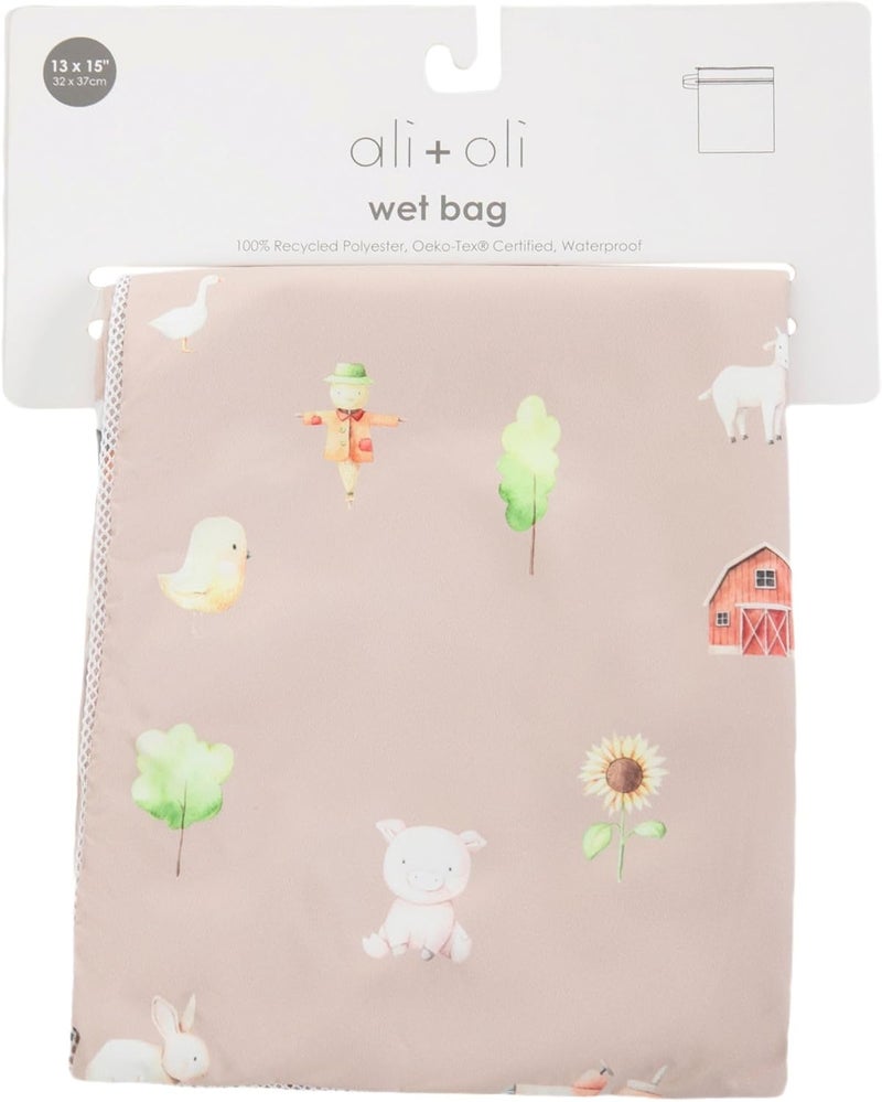 Ali+Oli Water Resistant Dual-Compartment Wet-Dry Bag for Travel, Hook to Stroller, Daycare, Diapers, Diaper Bag, Clutch Bag,15x12 inches (Farm) - Image 5